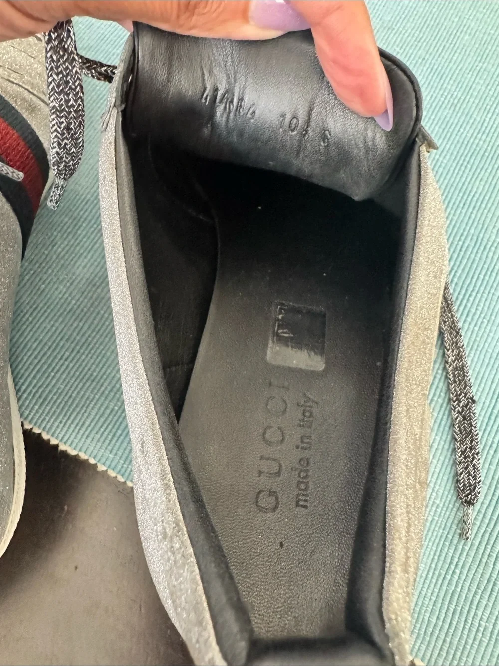 Gucci silver glitter leather Men's Sneakers size 10.5